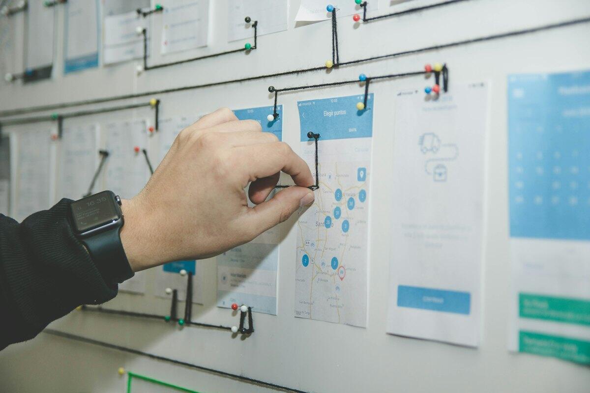 Consultant planning a project on a board